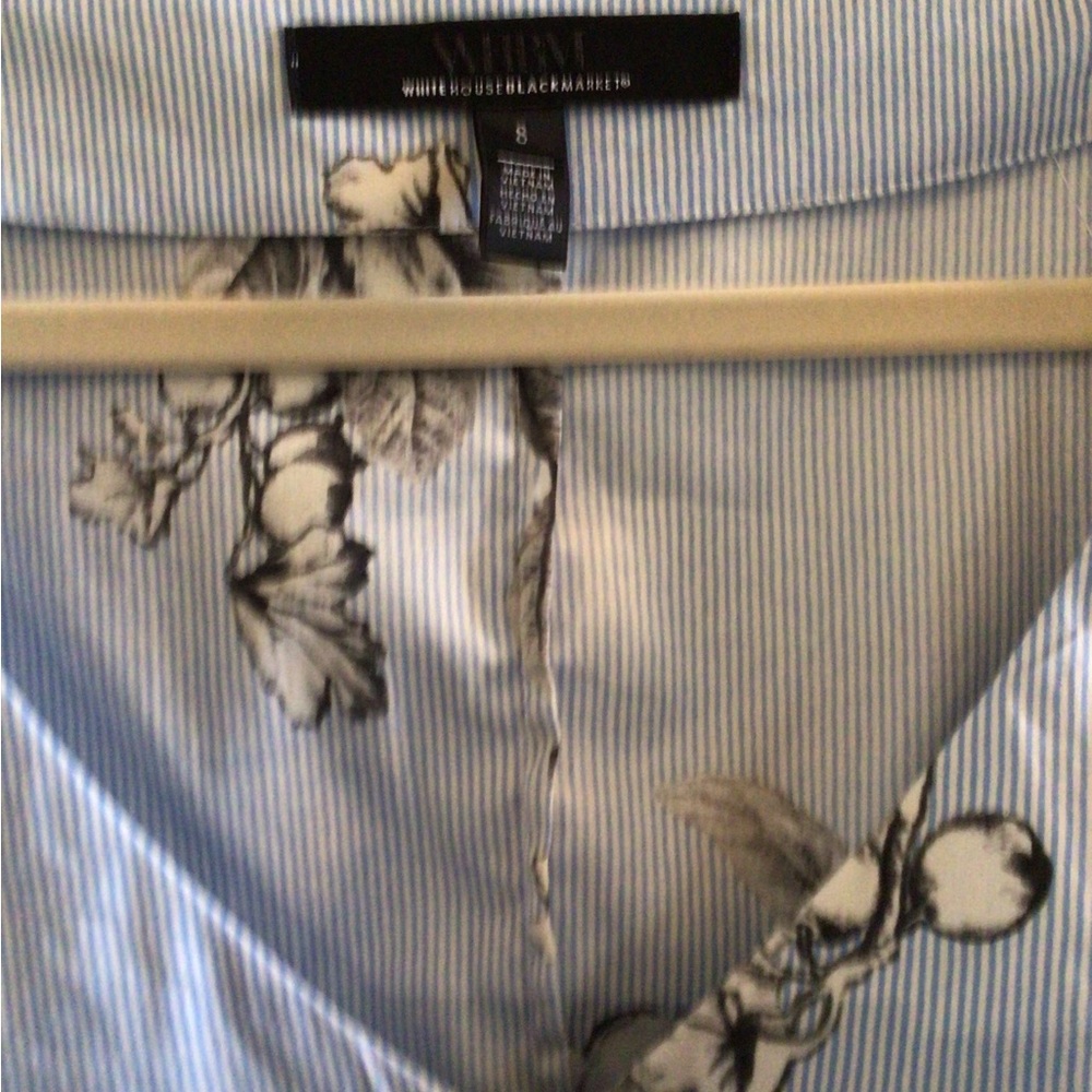 White House Black Market Blue Ruffled Tie Front Blouse - Picture 3 of 3